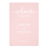 Elegant Welkom Bruiloft Roze wit Kalligrafie Foto Afdruk (Voorkant)