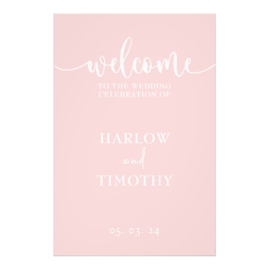 Elegant Welkom Bruiloft Roze wit Kalligrafie Foto Afdruk (Voorkant)