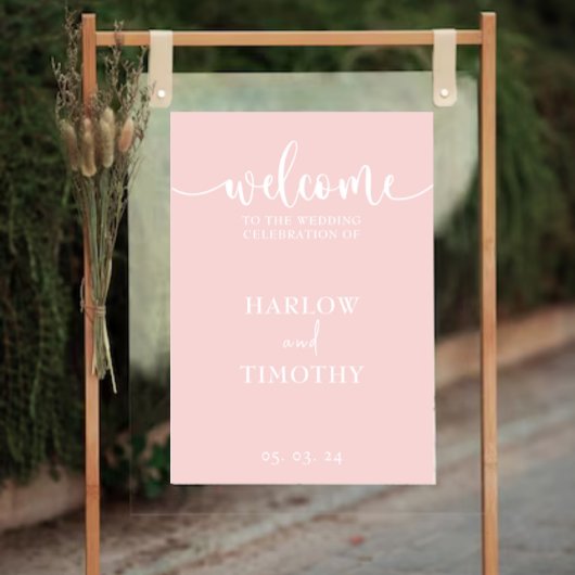 Elegant Welkom Bruiloft Roze wit Kalligrafie Foto Afdruk