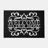 Elegant Welkom in ons zwarte, ornamentale thuis Deurmat (Voorkant)