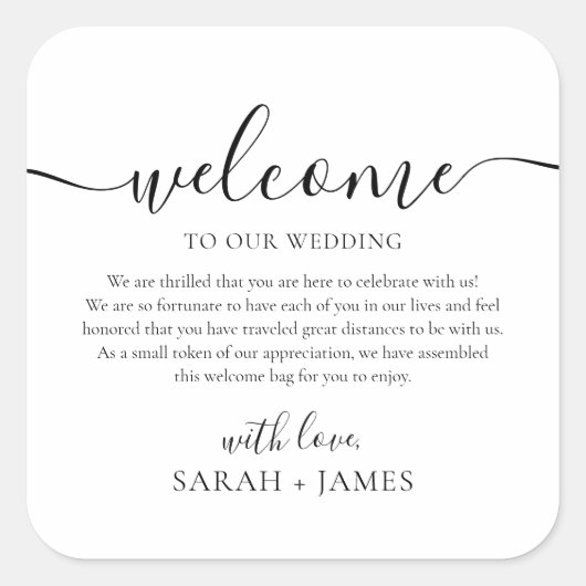 Elegant Welkom in onze trouwwelkomsttas Vierkante Sticker (Voorkant)