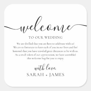 Elegant Welkom in onze trouwwelkomsttas Vierkante Sticker