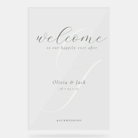 Elegant welkom kalligrafie bruiloft acryl bord (Voorkant)