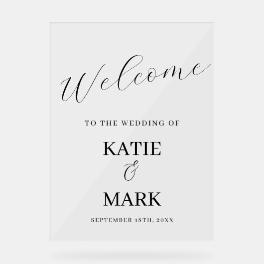 Elegant welkom op ons trouwbord acryl bord (Voorkant)