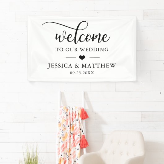 Elegant Welkom op onze bruiloft hart WELKOM Spandoek (Insitu)