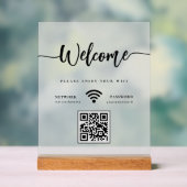 Elegant Welkom Script WIFI QR Code Matglas Acryl Bord (Neutraal)