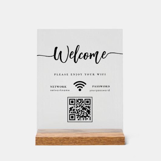 Elegant Welkom Script WIFI QR Code Matglas Acryl Bord (Voorkant)