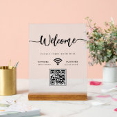Elegant Welkom Script WIFI QR Code Matglas Acryl Bord (Huwelijk)