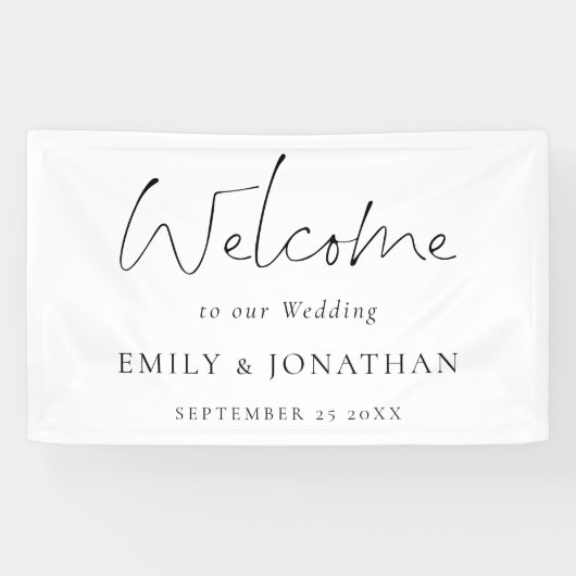 Elegant welkomstscript trouwnamen Datum Spandoek (Horizontaal)