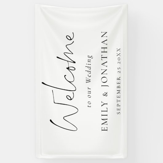 Elegant welkomstscript trouwnamen Datum Spandoek (Verticaal)