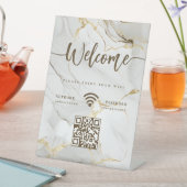 Elegant Welkomstscript WIFI QR Code Agate Marmer Reclamebord Met Voetstuk (Insitu)