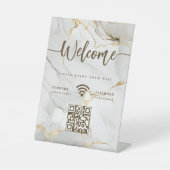 Elegant Welkomstscript WIFI QR Code Agate Marmer Reclamebord Met Voetstuk (Voorkant)