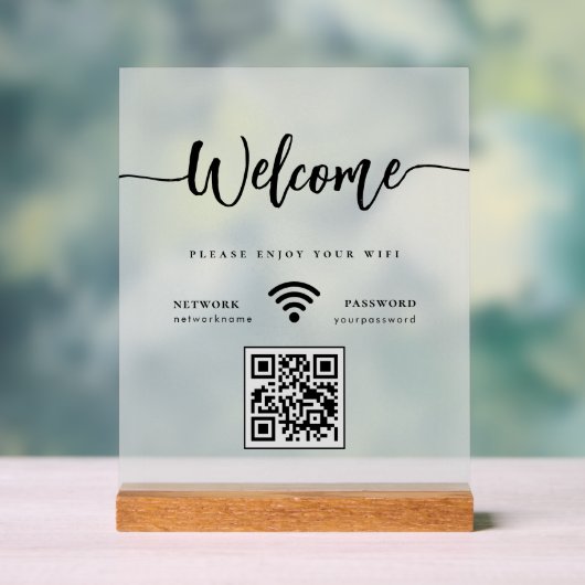 Elegant welkomstscript WIFI QR Code Frosted Acryl Bord (Neutraal)