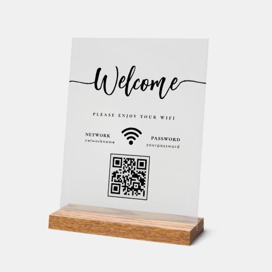 Elegant welkomstscript WIFI QR Code Frosted Acryl Bord (Hoek)