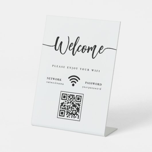Elegant welkomstscript WIFI QR-code Reclamebord Met Voetstuk (Voorkant)