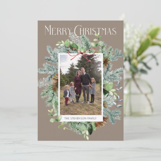 Elegant Wenskaart met kerstgrenery voor foto's (Staand voorkant)