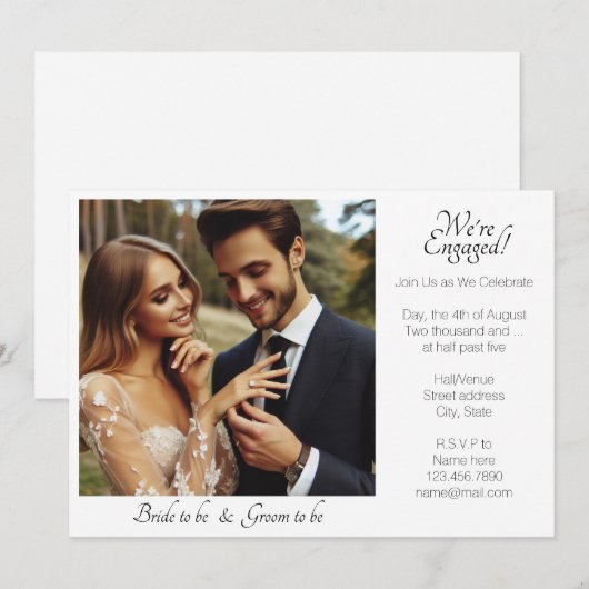 Elegant We're Engaged Foto Zwart-Wit Aankondiging (Voorkant / Achterkant)