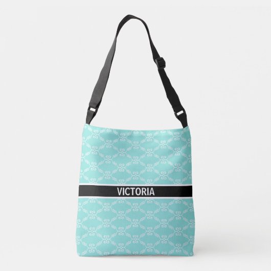 Elegant wervelvectorpatroon op turquoise crossbody tas (Achterkant)