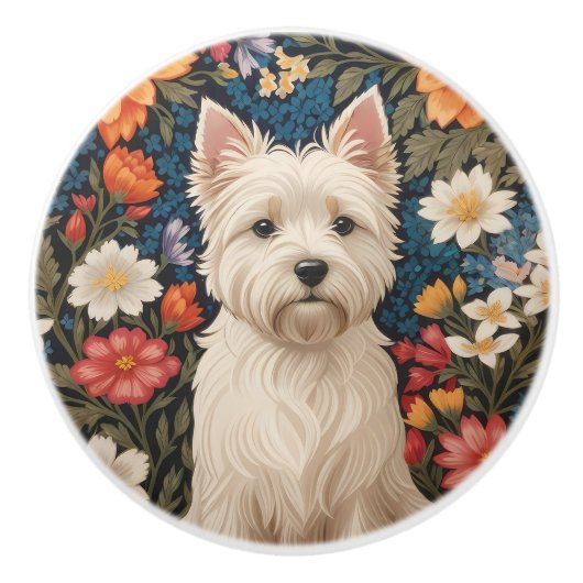 Elegant West Highland Terrier Colorful Floral Keramische Knop (Voorkant)