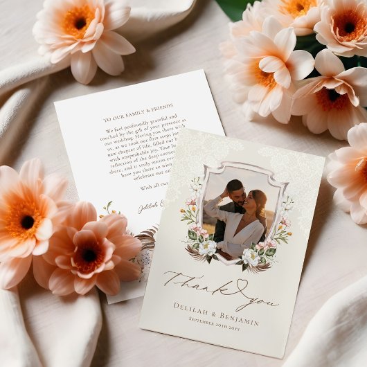 Elegant Western Cowboy Floral Crest Fotoscript Bedankkaart