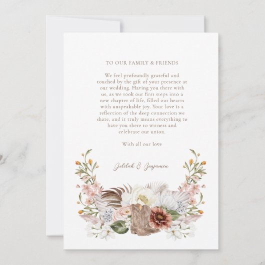 Elegant Western Cowboy Floral Crest Script Bedankkaart (Achterkant)