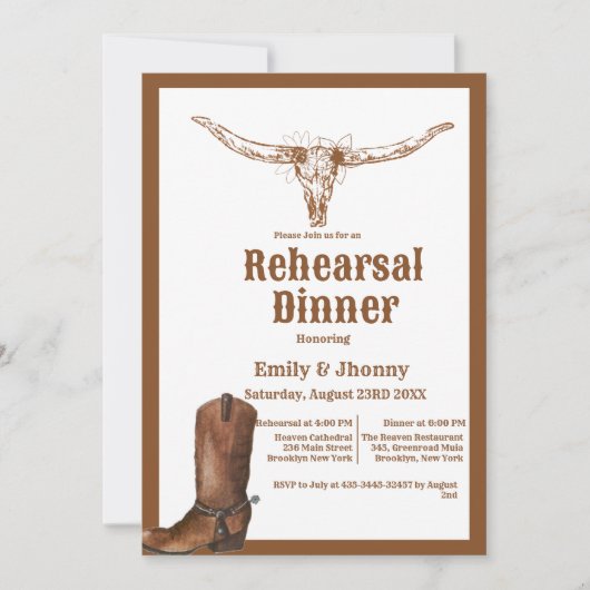 Elegant Western Cowboy repetitie diner Kaart (Voorkant)