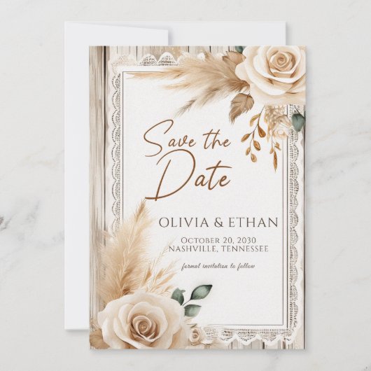 Elegant Western Rustic Floral Wedding Save The Date (Voorkant)