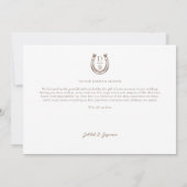 Elegant Western Rustic Wedding Horseshoe Monogram Bedankkaart (Achterkant)