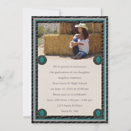 Elegant Western zwart lederen foto Afstuderen Kaart (Achterkant)