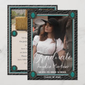 Elegant Western zwart lederen foto Afstuderen Kaart (Voorkant / Achterkant)