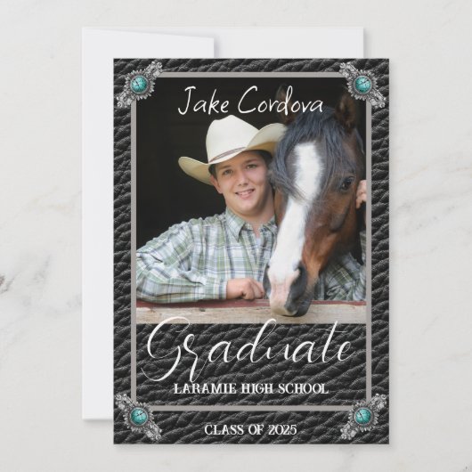 Elegant Westerne Stijl Lederen Foto Afstuderen Inv Kaart (Voorkant)