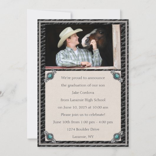 Elegant Westerne Stijl Lederen Foto Afstuderen Inv Kaart (Achterkant)