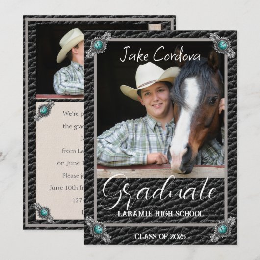 Elegant Westerne Stijl Lederen Foto Afstuderen Inv Kaart (Voorkant / Achterkant)