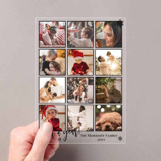 Elegant What A Year 12 Photo Snowflakes Acryl Uitnodigingen (Insitu (Draagbaar))