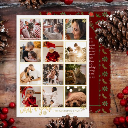 Elegant What A Year 12 Photo Snowflakes Message Folie Feestdagenkaart