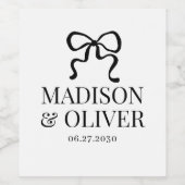 Elegant Whimsical Black Bow Monogram Wedding Wijn Etiket (Enkel label)