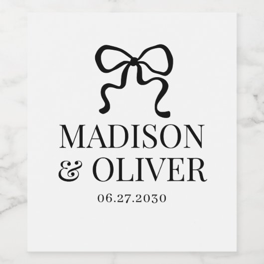 Elegant Whimsical Black Bow Monogram Wedding Wijn Etiket (Enkel label)