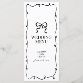Elegant Whimsical Black Bow Tie Monogram Wedding Menu