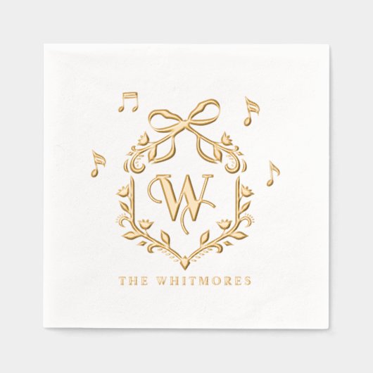 Elegant Whimsical Christmas Monogram Crest Bow Folie Servetten (Voorkant)
