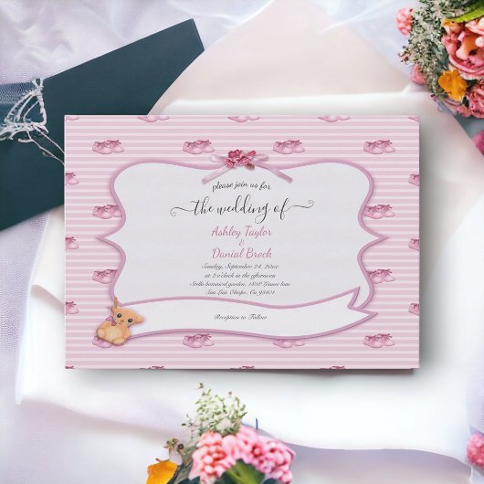 Elegant Whimsical Decorative Pink Modern Wedding Kaart