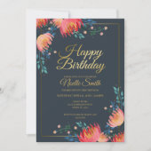 Elegant, Whimsical Flowers, Dark Blue, Gold Accent Kaart (Voorkant)