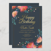 Elegant, Whimsical Flowers, Dark Blue, Gold Accent Kaart (Voorkant / Achterkant)