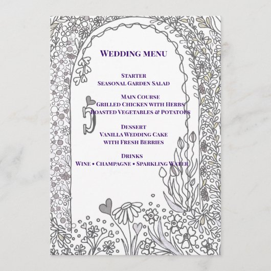 Elegant Whimsical Garden Door Wedding Menu (Voorkant)
