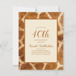 Elegant Whimsical Giraffe Print 40e verjaardag Kaart