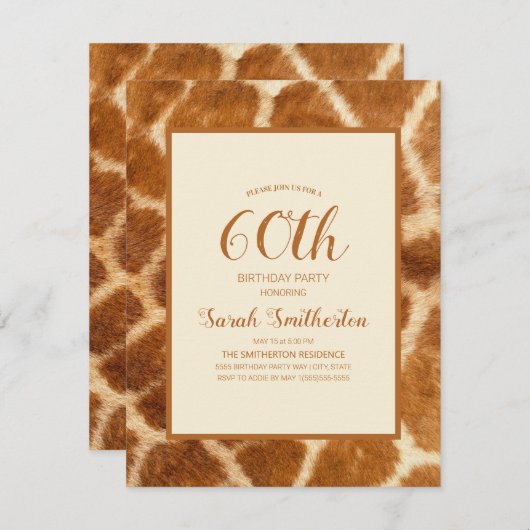 Elegant Whimsical Giraffe Print 60e verjaardag Kaart (Voorkant / Achterkant)