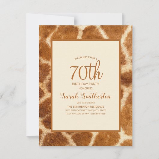 Elegant Whimsical Giraffe Print 70e verjaardag Kaart (Voorkant)
