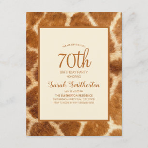 Elegant Whimsical Giraffe Print 70e verjaardag Kaart