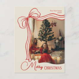 Elegant Whimsical Hand Drawn Red Bow Christmas Feestdagenkaart