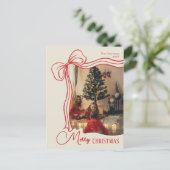 Elegant Whimsical Hand Drawn Red Bow Christmas Feestdagenkaart (Staand voorkant)