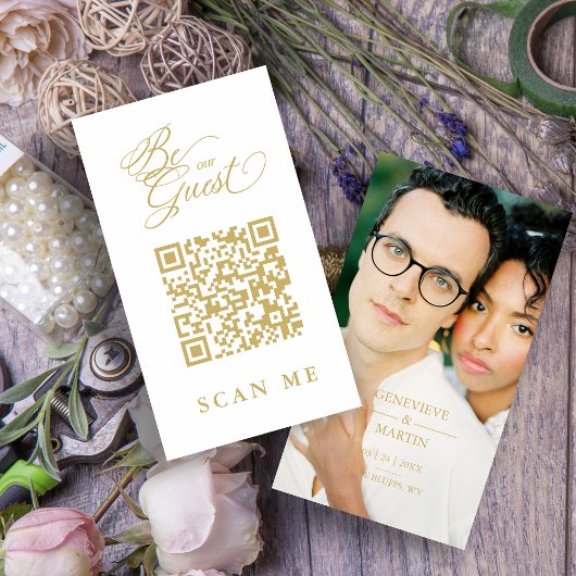 Elegant Whimsical Script Photo Qr Code Wedding Informatiekaartje